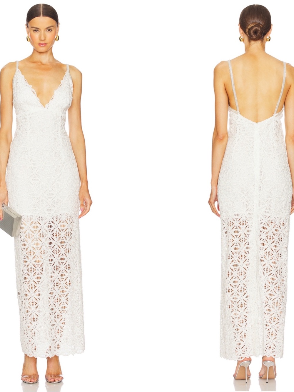 SABINA MUSAYEV Iara Bead Embellished Crochet Knit White Maxi Dress Size Small